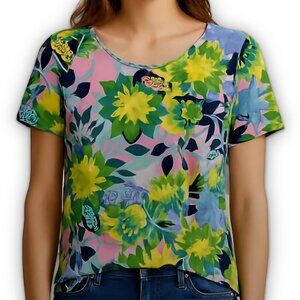 Talbots Knit Top Floral Scoop Petite Large